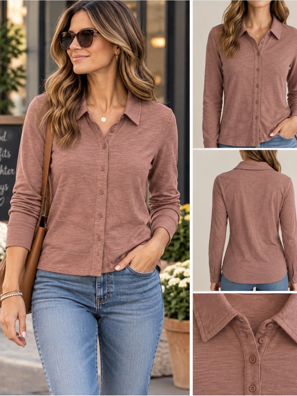 GAP Womens Button-Down Shirt in Mauve Brown